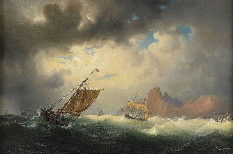 marcus larson Skepp pa stormigt hav Norge oil painting art
